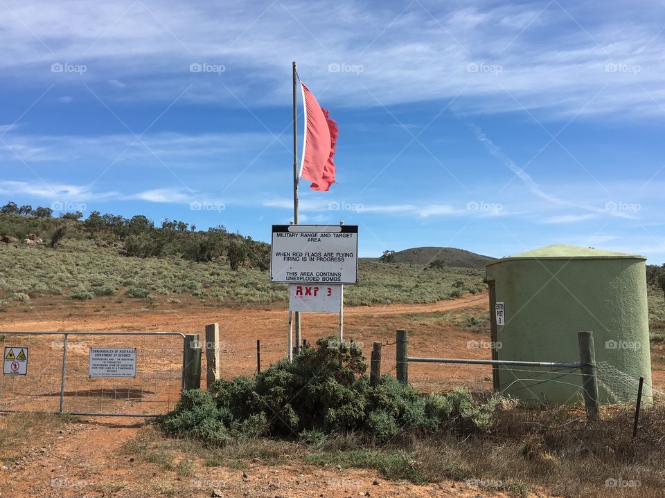 Australian military missile
Target practice range warning sign, sentry red flag active