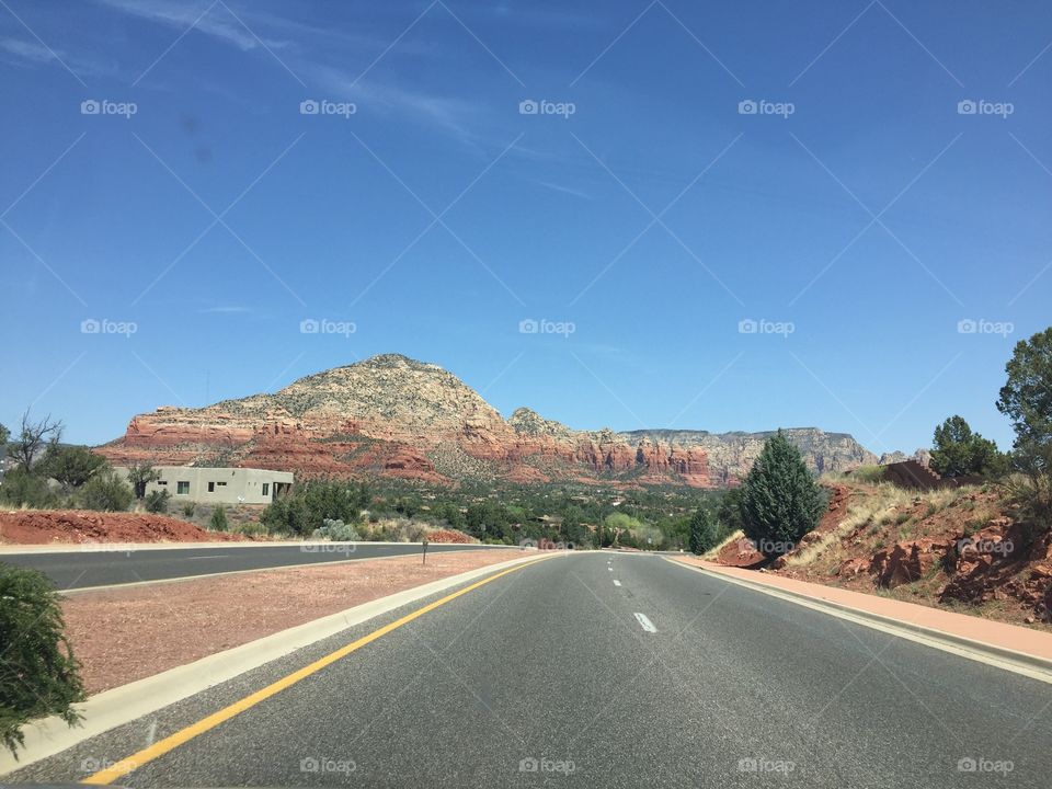 Sedona, Arizona road with blue sky