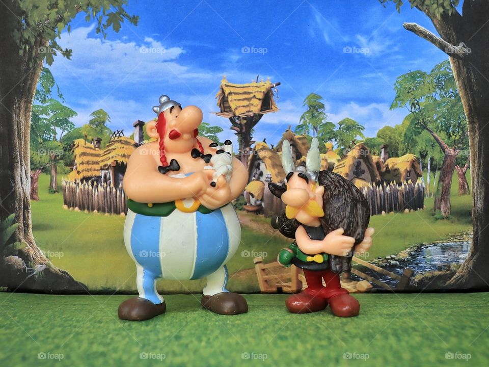 asterix and obelix on stage. tribute to uderzo and goscinny