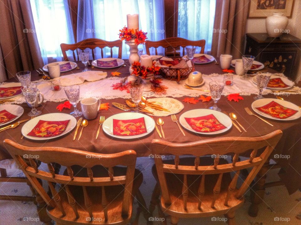 Thanksgiving table. Setting up for thanksgiving 