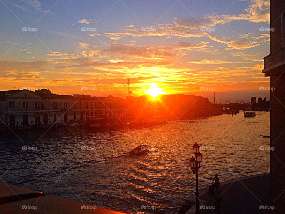 Sunset over the canals in Venice 