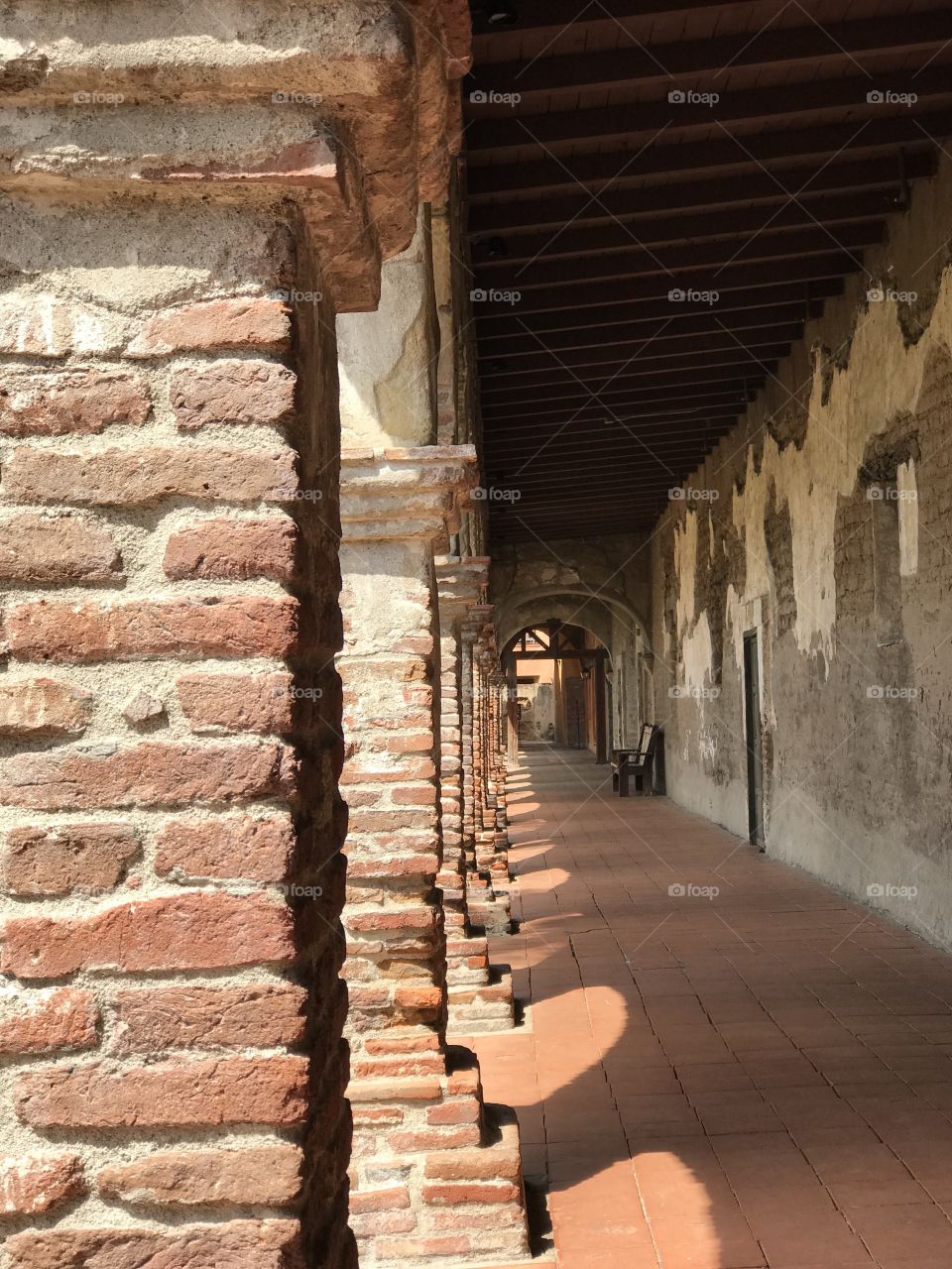 Hallway and arches at Mission San Juan Capistrano.