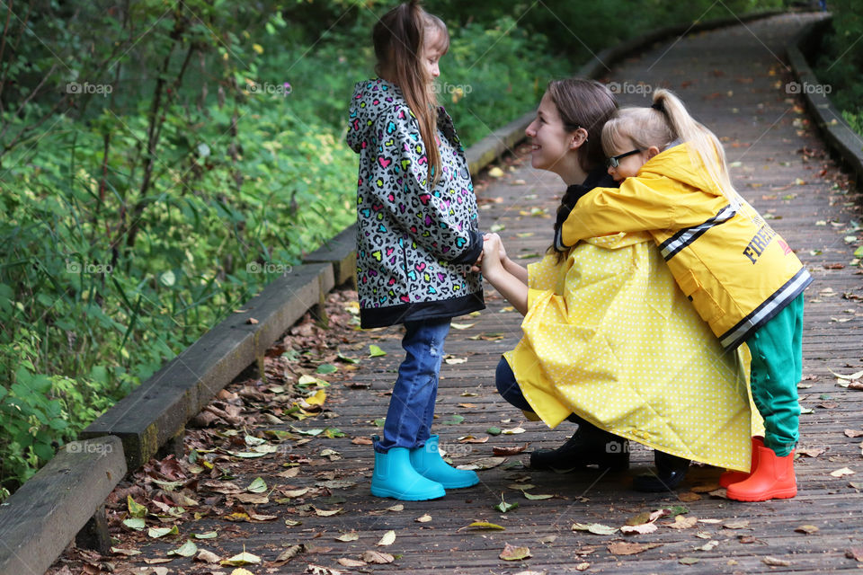 woman and two children