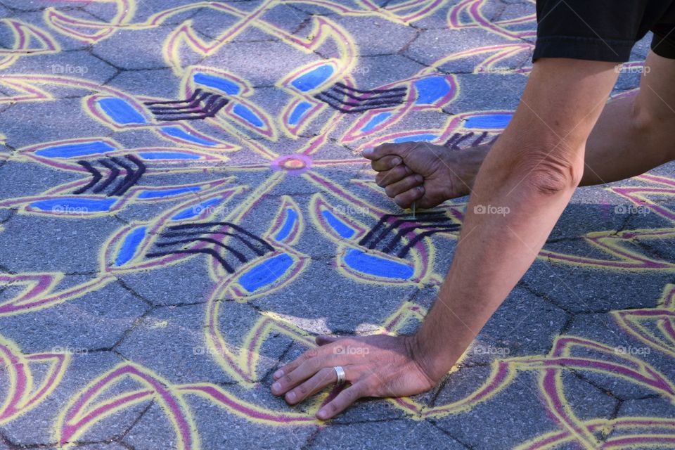 Creating Art on the Street - sand mandala