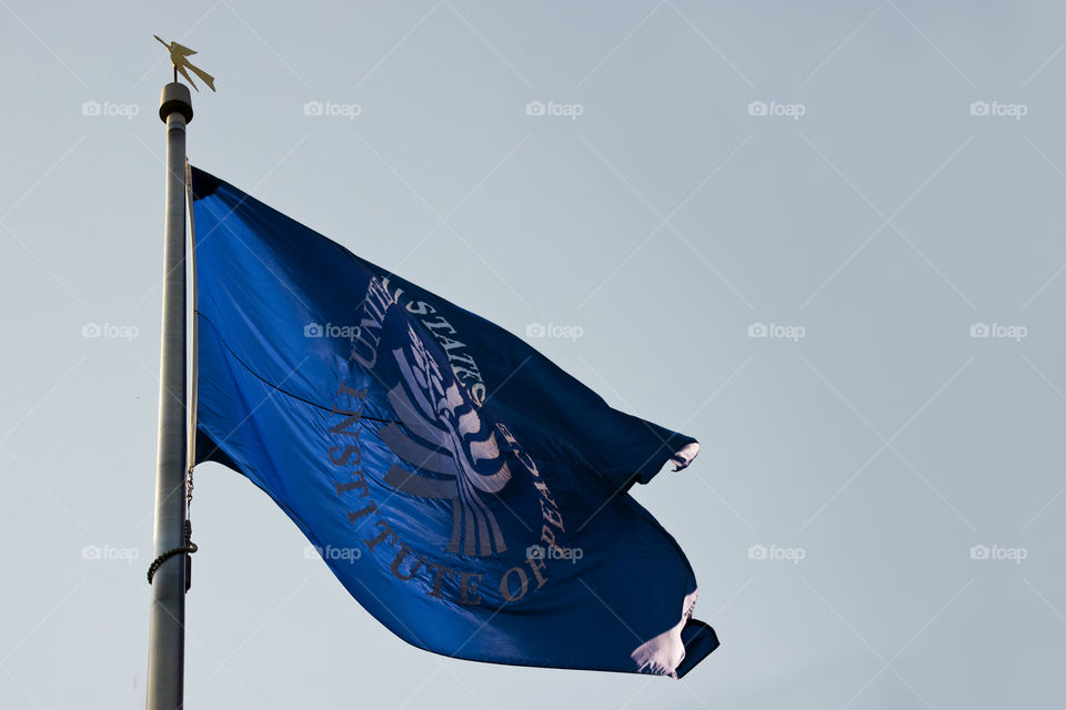 University flag, blue flag, sky, waving flag