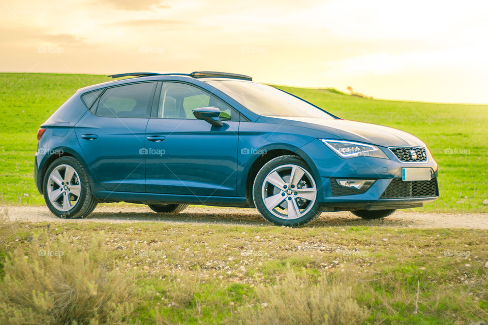 Blue Car parked in the field