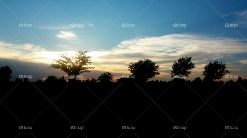 landscape clouds. on golf course sunset