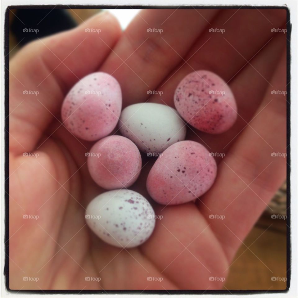 Handful of chocolate mini eggs