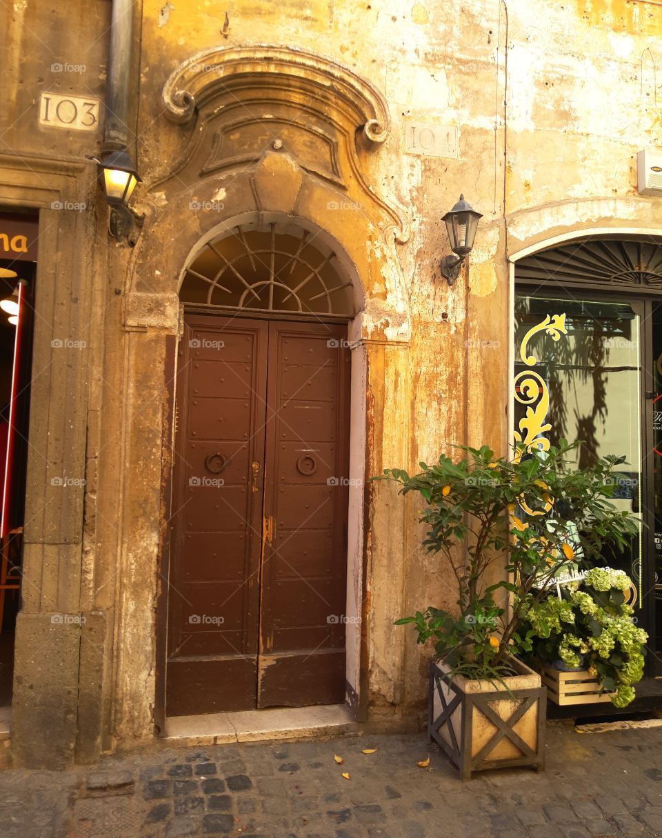 An old door in the ancient street
