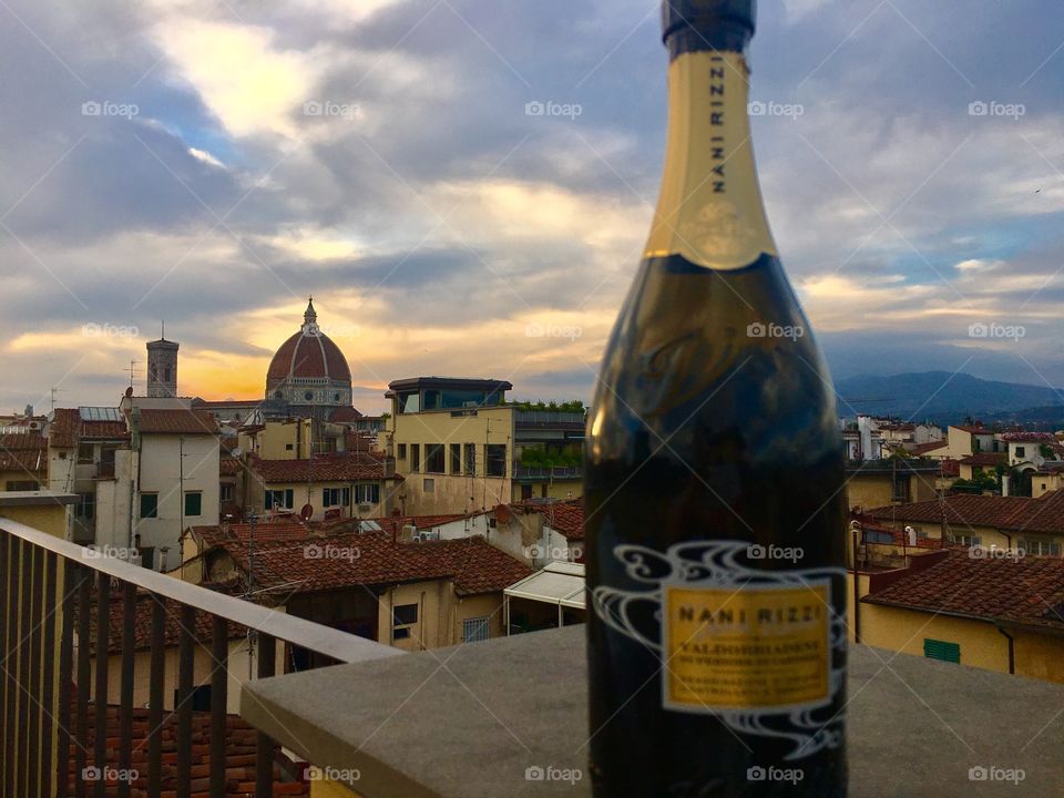 Prosecco in Florence Italy on the roof