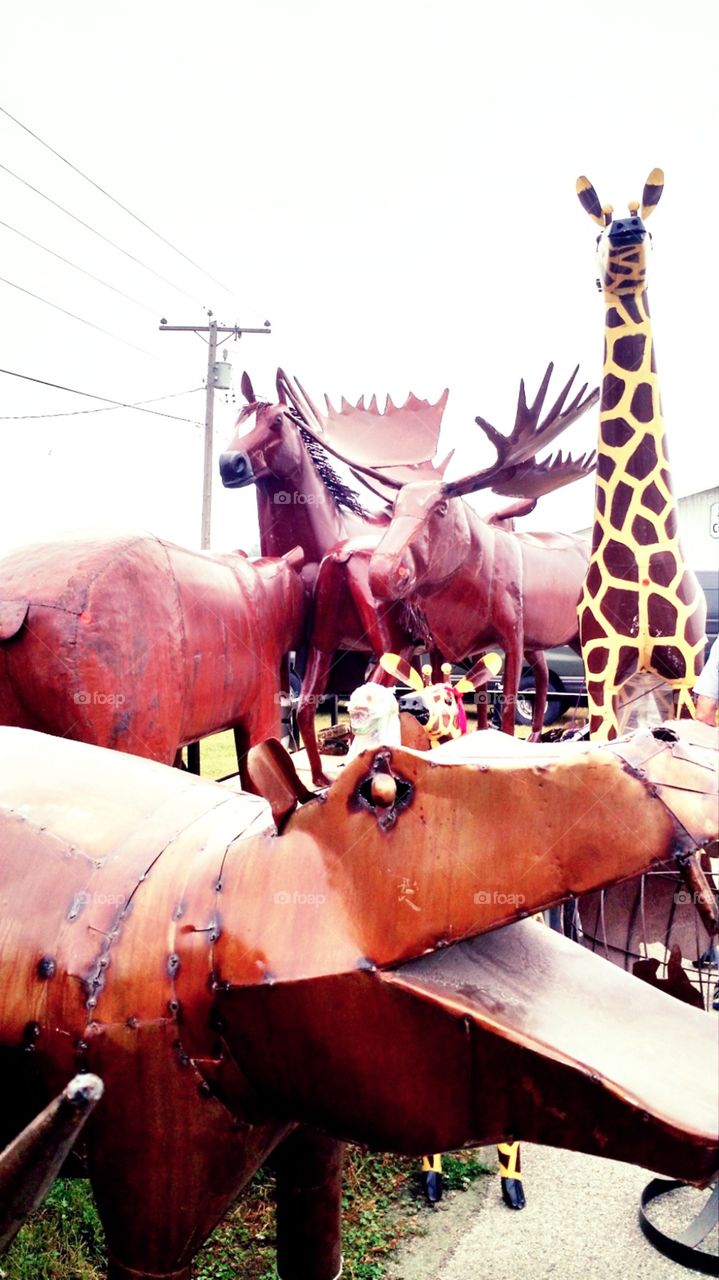 Elkhorn Flea market. metal animal lawn art