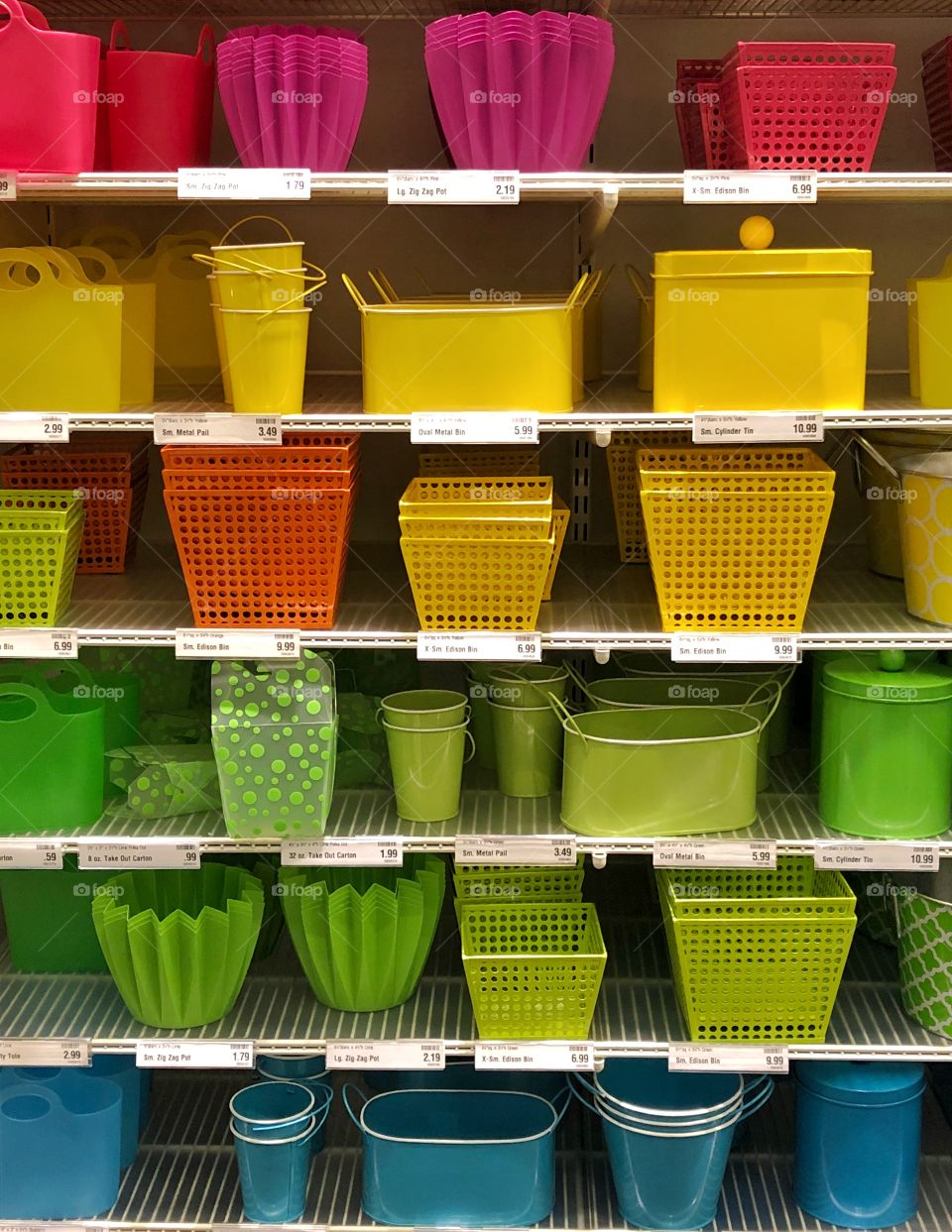 Rainbow colored containers organized neatly