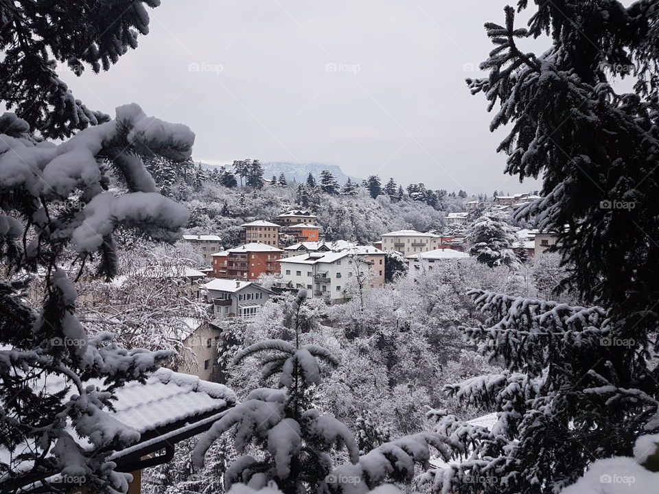 Glimpse of the city of trento snowy
