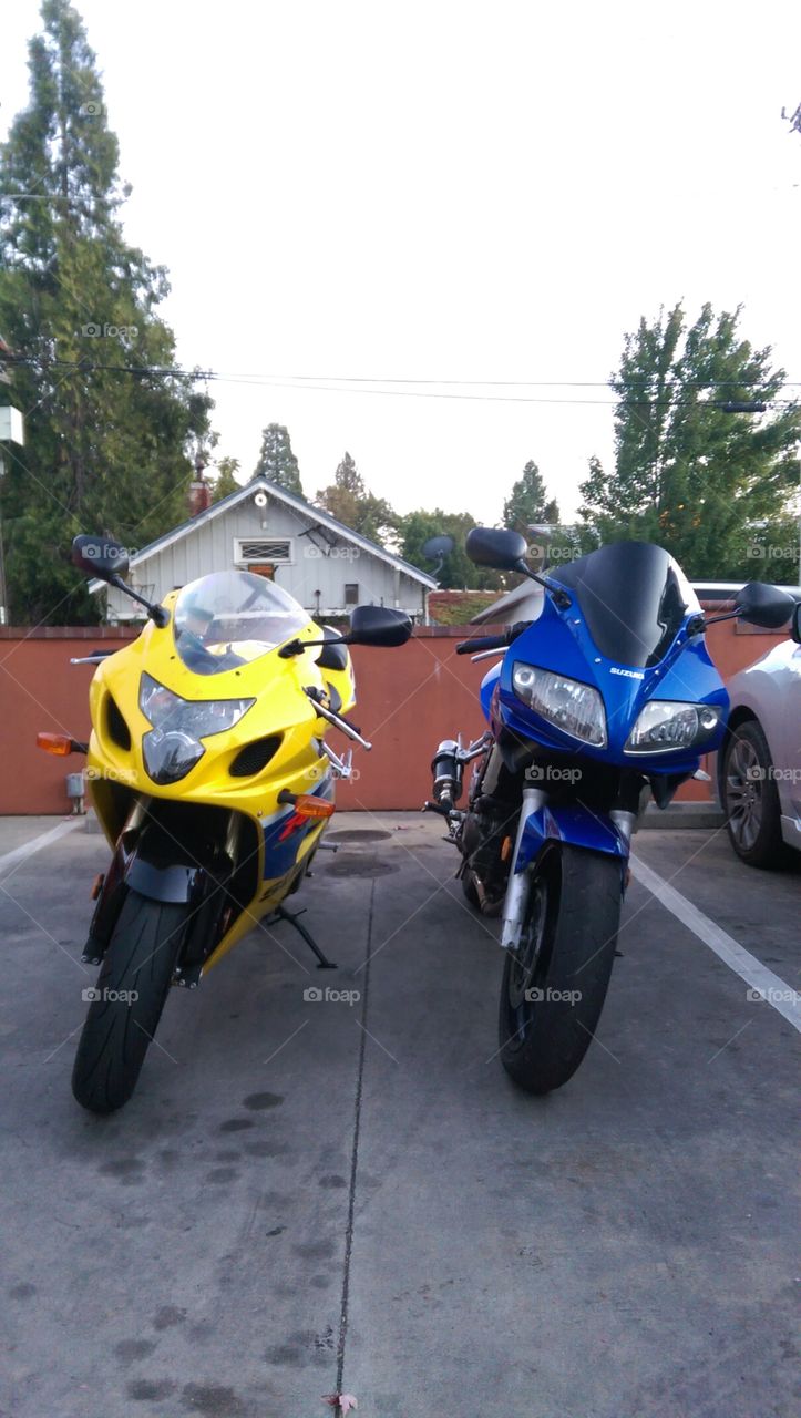 Blue and yellow bikes