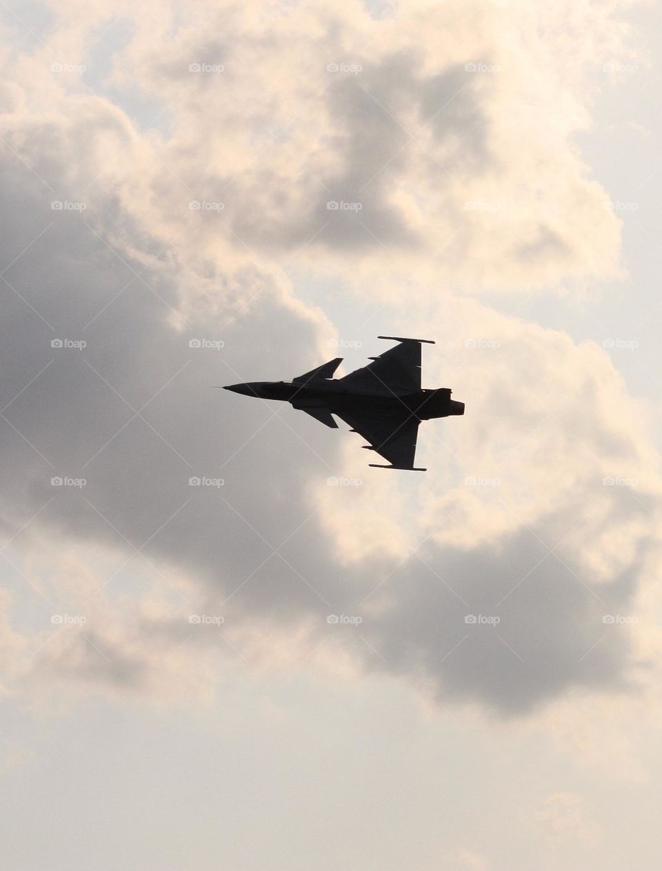 triangular shape of a fighter plane in the afternoon sky