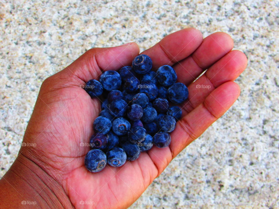 enjoying a handful of SuperFood, frozen blueberries!