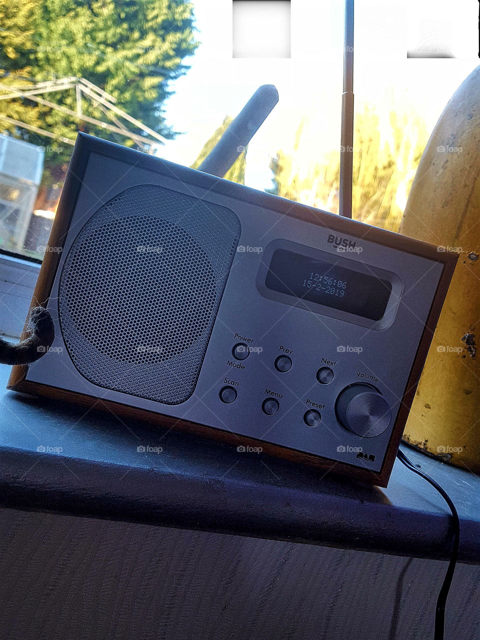 radio on a window sill