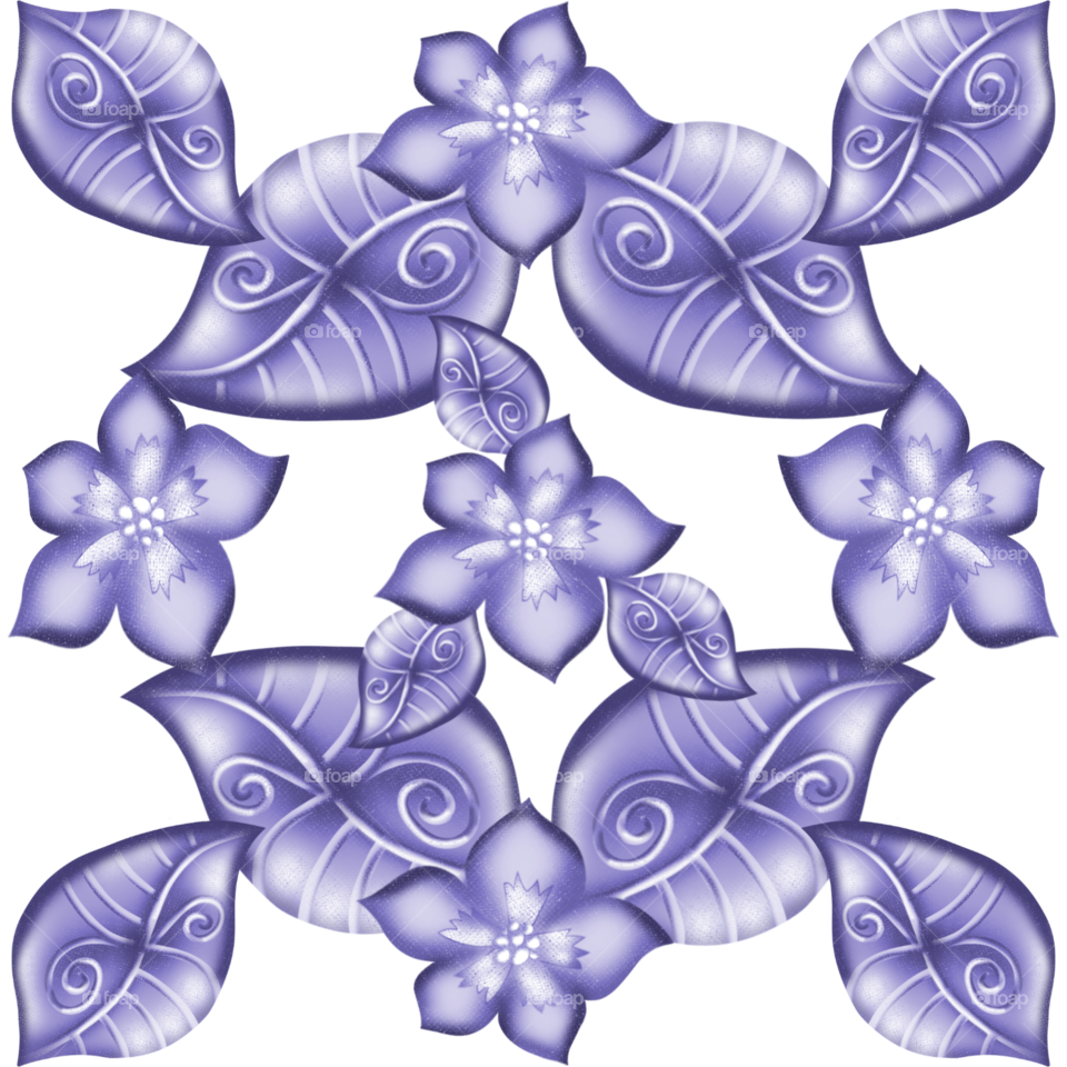 symmetry pattern blue fantasy flowers and patterned leaves