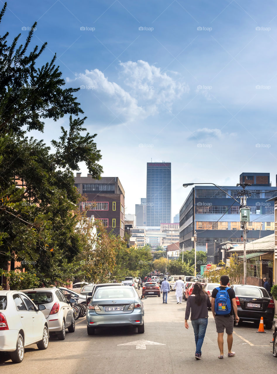 People walking down street in Johannesburg. 
