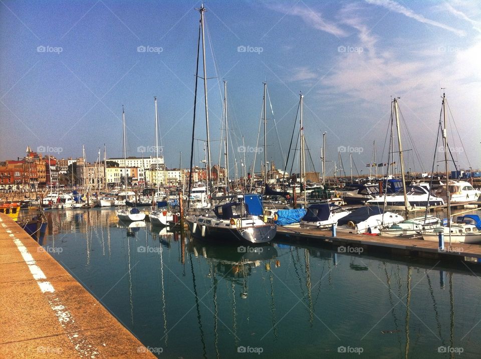 Boats moored at the Royal harbour in Ramsgate, Kent. England.