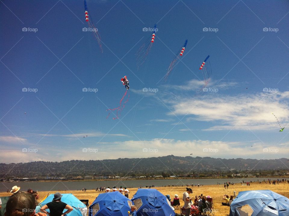 Kites Flying. American flag kites