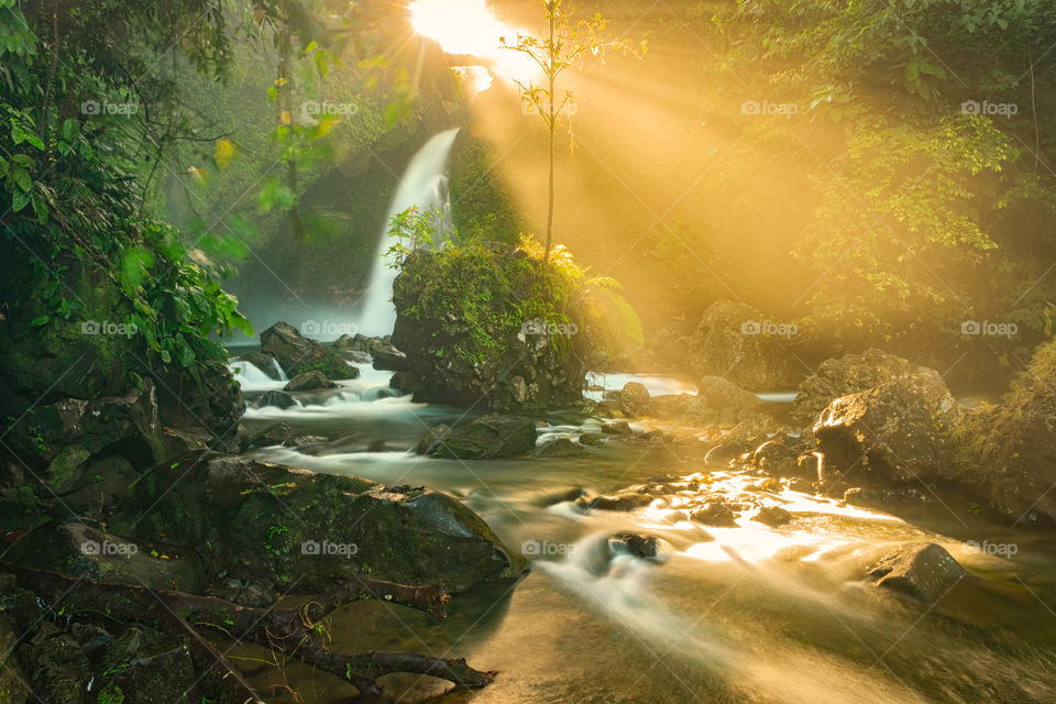 Sunrise in The morning at waterfall
