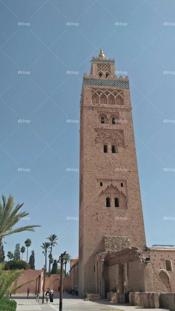 Famous minaret of kotouboa mosque at marrakech city in Morocco.