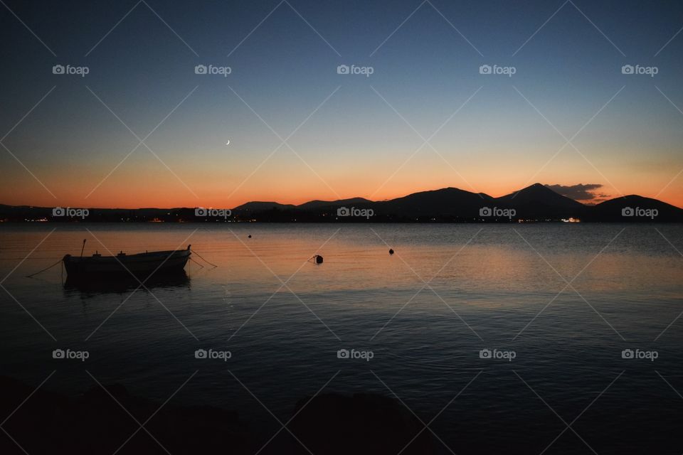 Greece summer sunset. Greece Chalkida coastline summer sunset