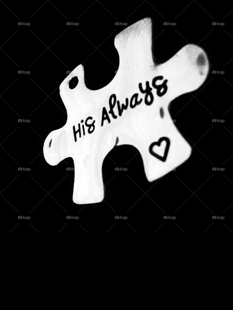 Puzzle piece keychain chrome reading "His Always"