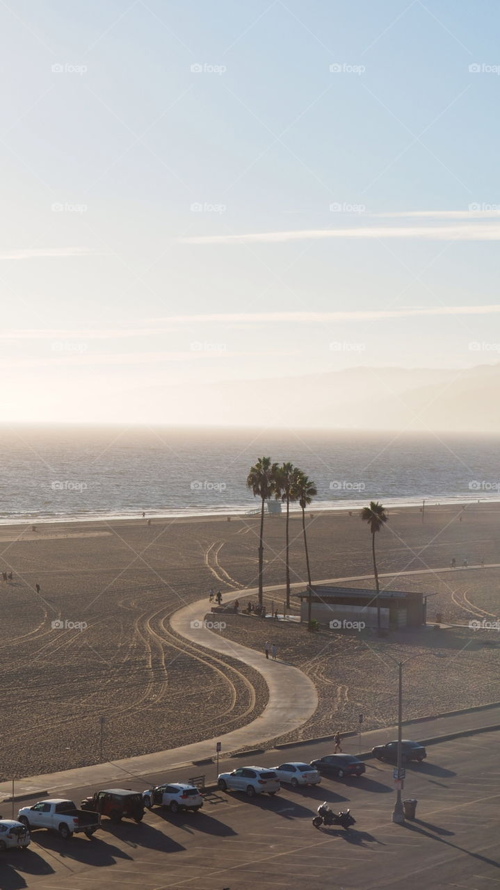 Santa Monica beach sunset. Santa Monica, Ca cali california sand beach walkway sunset