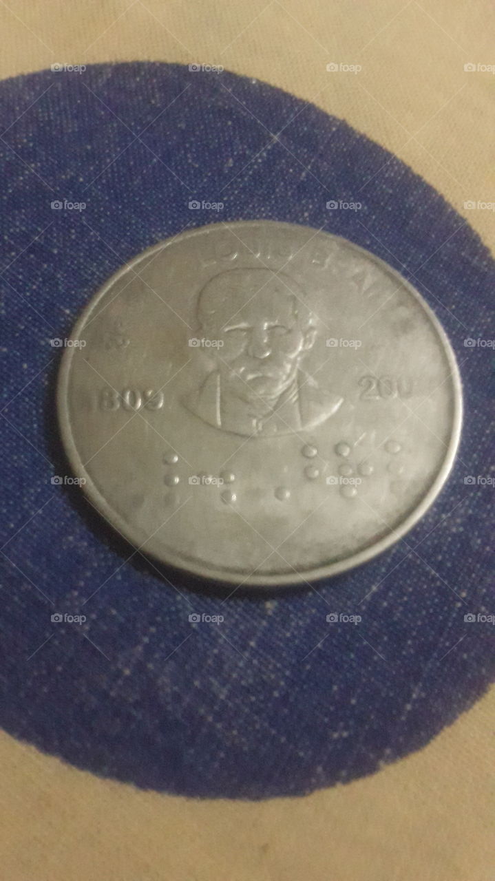 Old Rs 2 Indian Coin Showing Louis Braille