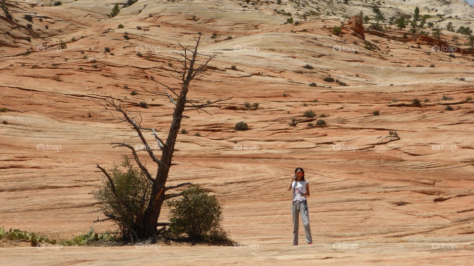 Woman in the middle of the Zion National Park,Utah