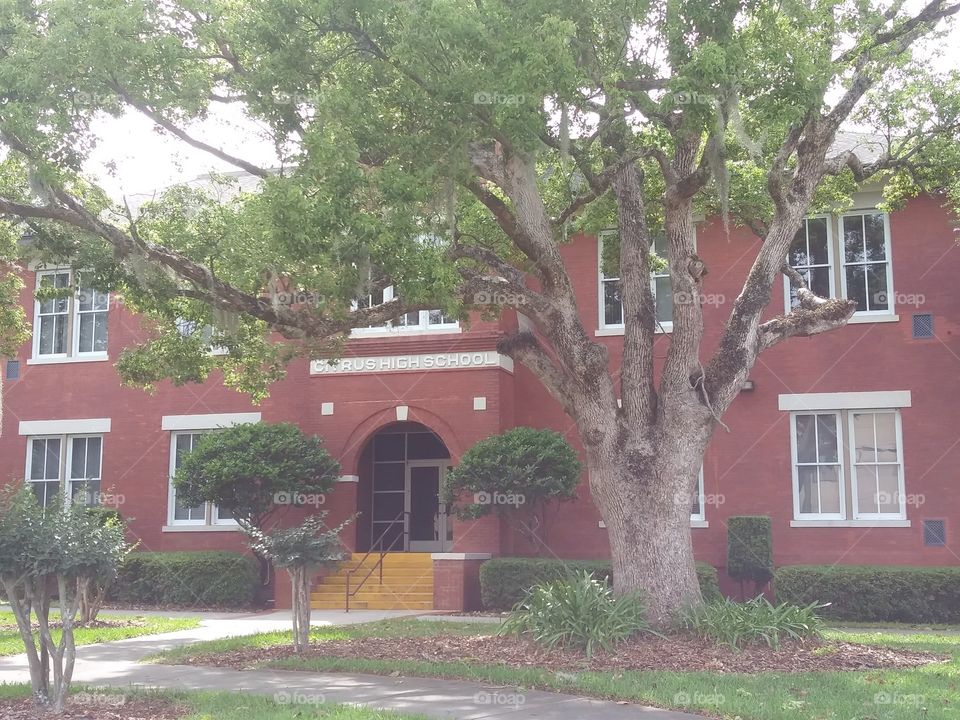 Old high school red brick building