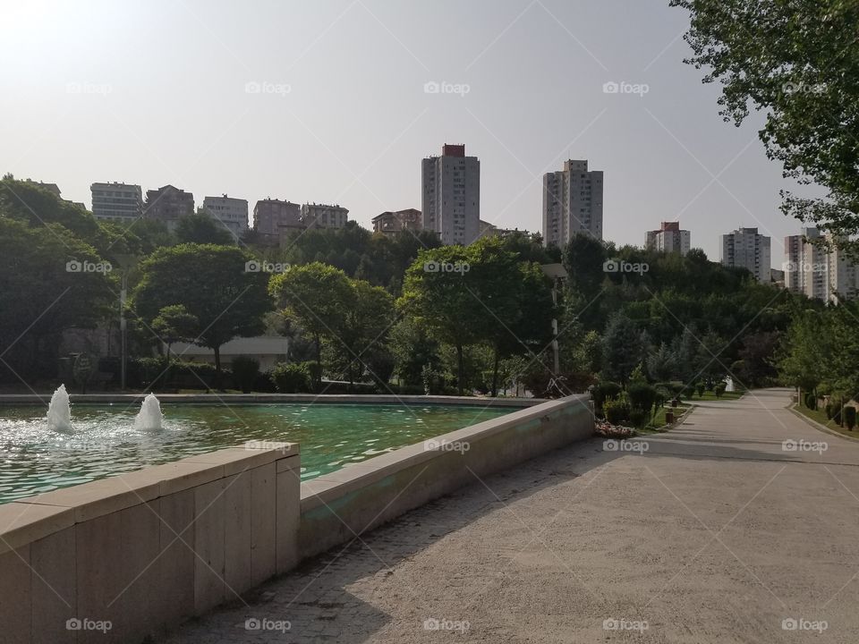 waterfall and flowing downhill in dikman vadesi park in Ankara Turkey