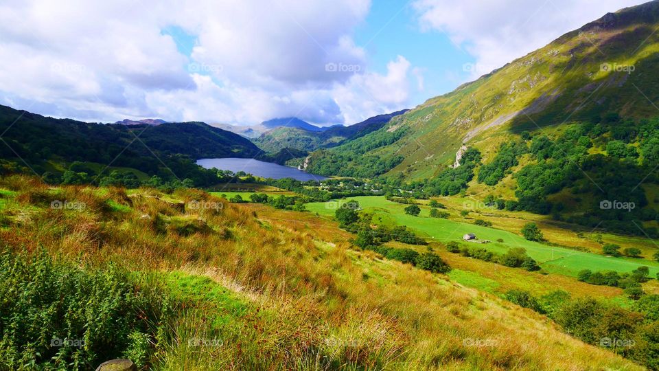 View of Green mountains and a lake Wales UK