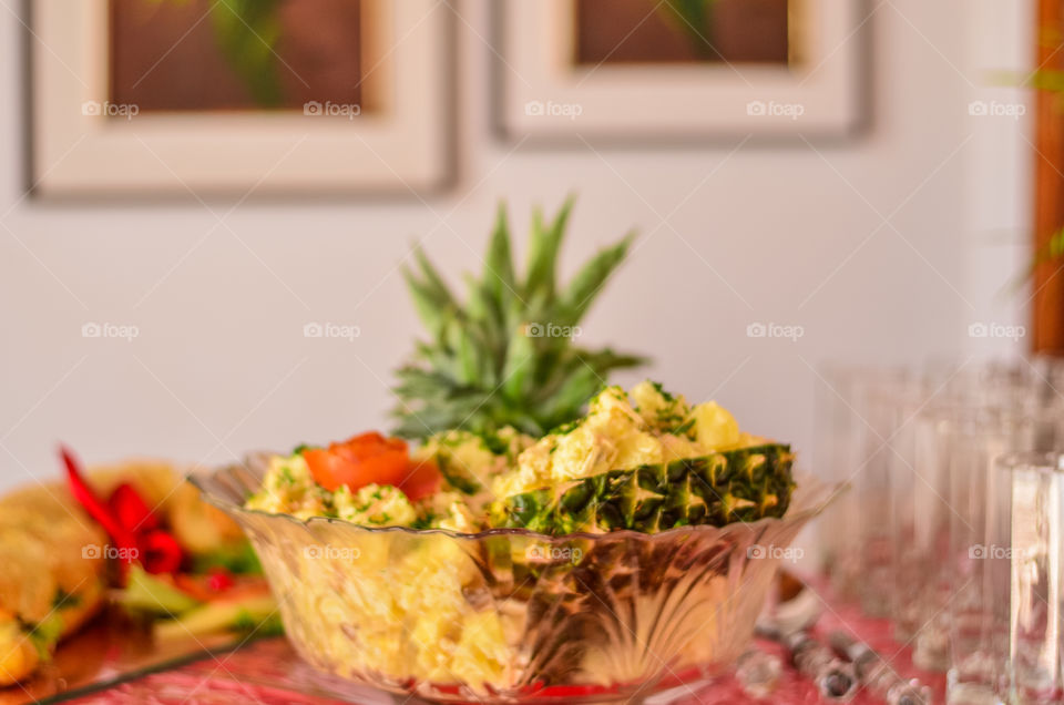 Close-up of pineapple salad in bowl