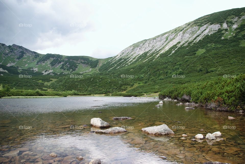 Idyllic view of mountain lake