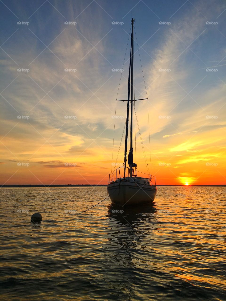 Sunset, Water, No Person, Sailboat, Sea