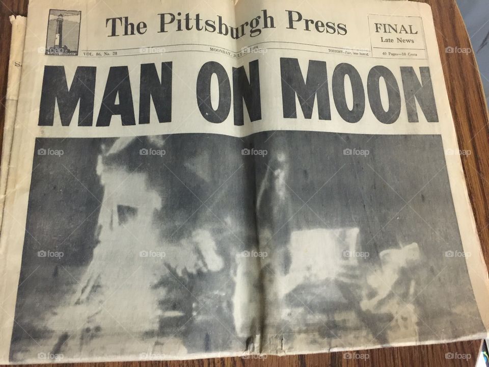 Old news paper. Man on Moon