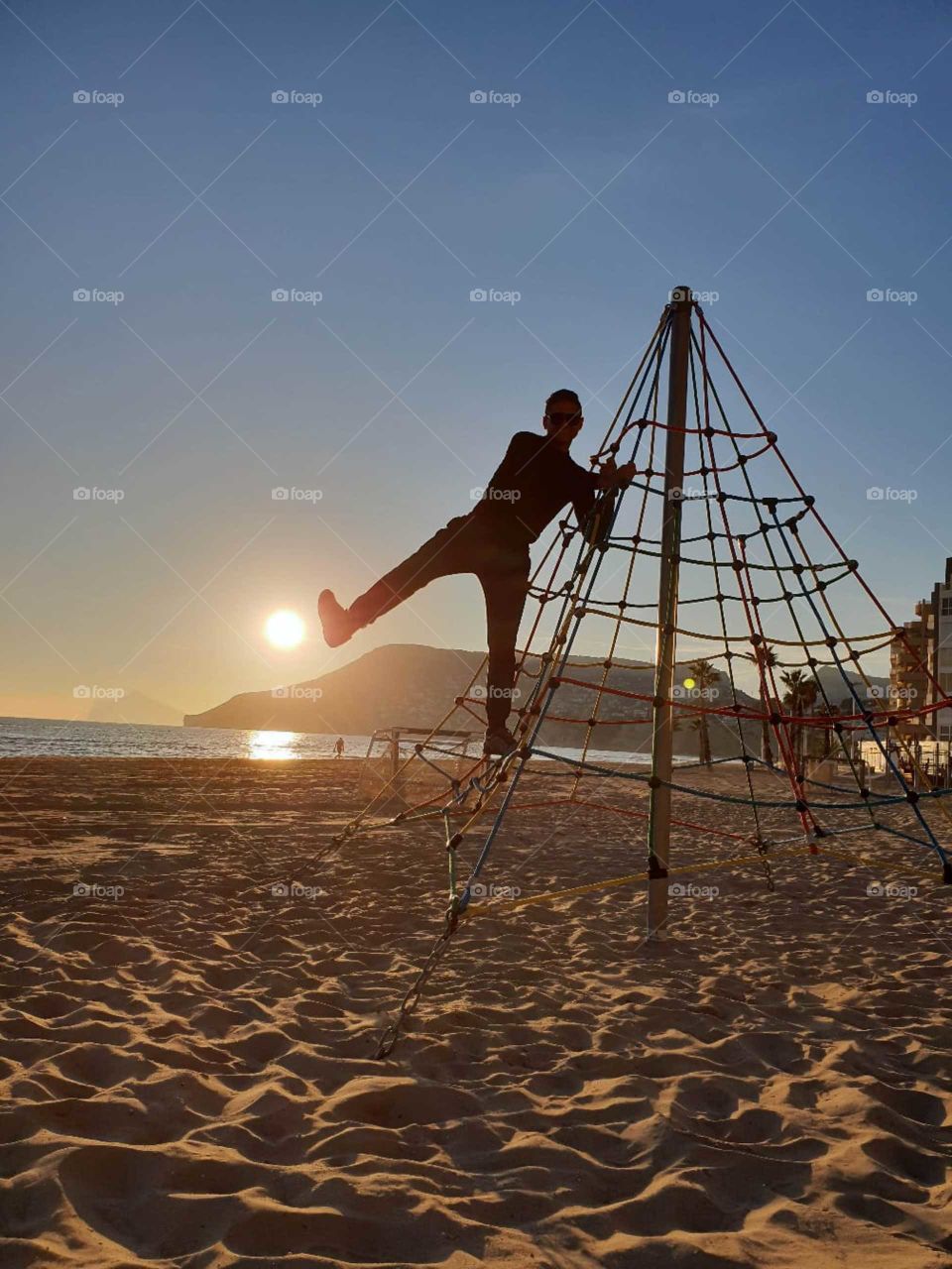 Sunset#beach#sea#mountain#human