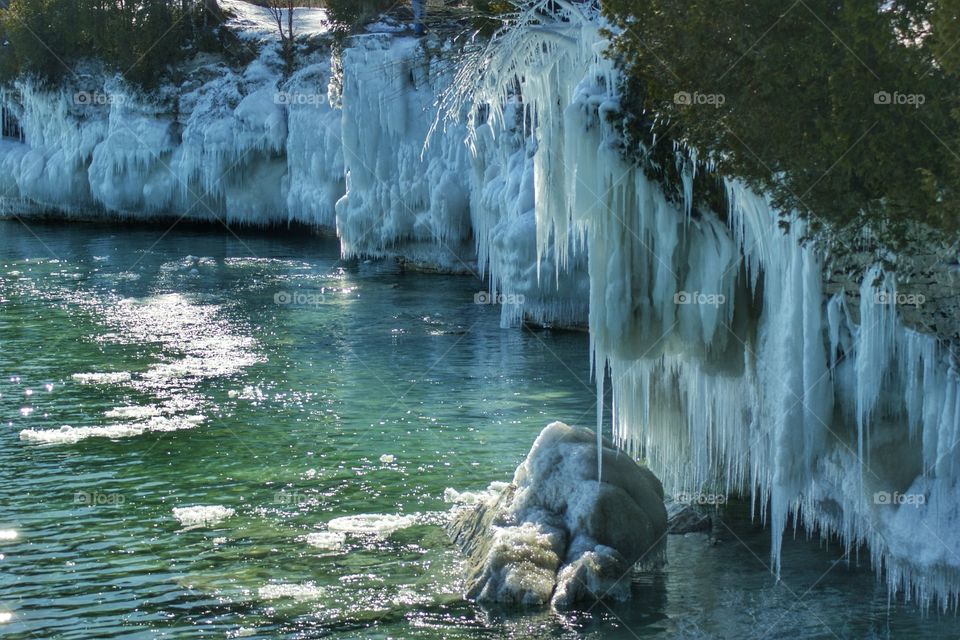 View of glacier near lake