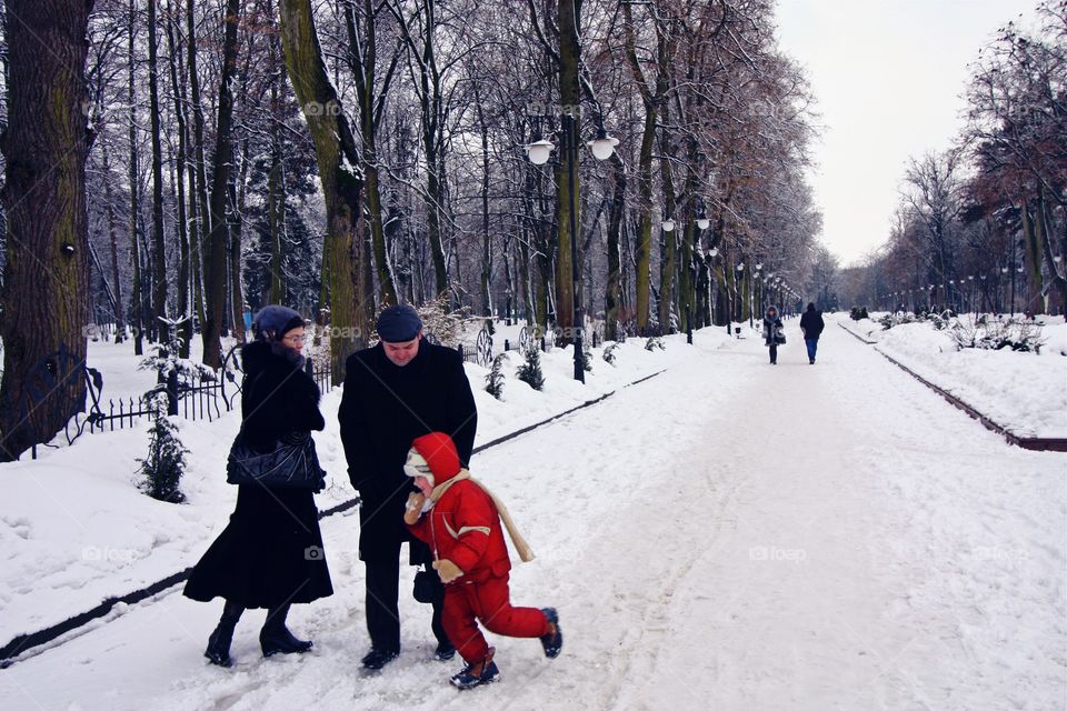 winter play. snowy day in western Ukraine. 