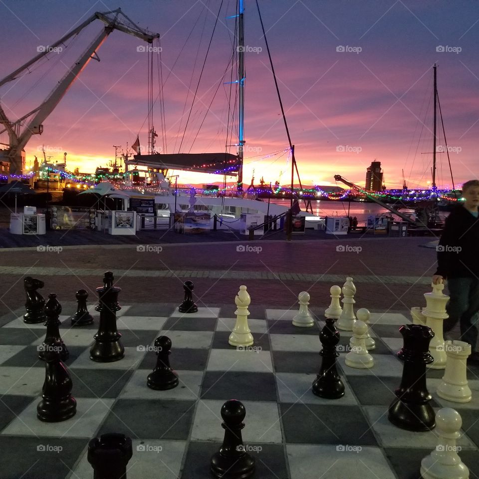 Beautiful sunset over chess