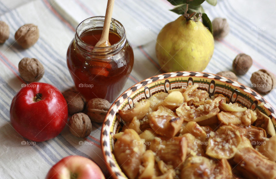 Home made baked apples with honey