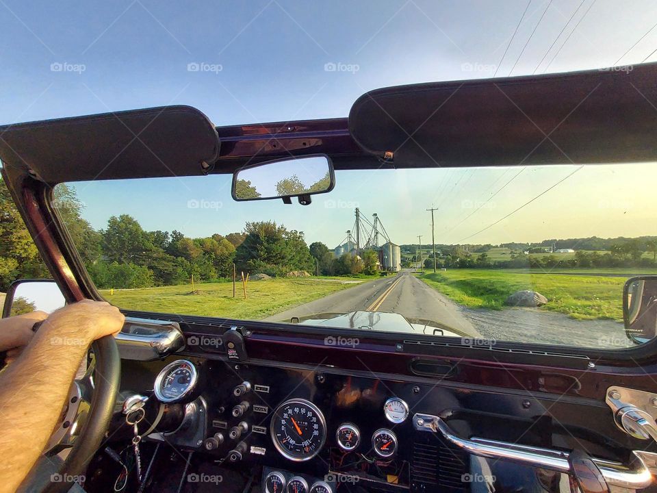 L E Sommer Feed Mill Dalton Ohio through the windshield of a 1978 Jeep CJ7