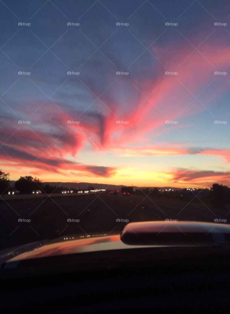 Driving sunset