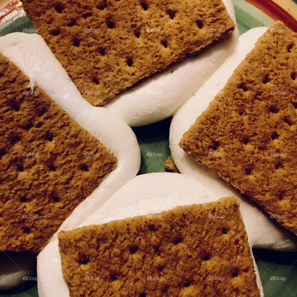 Mmmm soft melty crunchy s’mores on a plate. High contrast for greatest detail. 