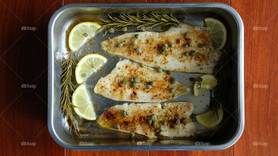 Healthy food, baked fish