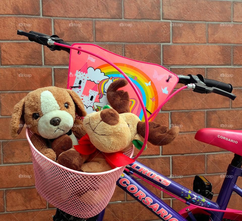 bicycle with stuffed animals
