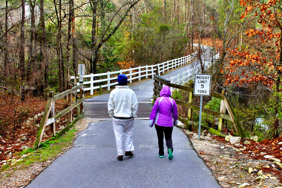 Cape fear river trail . People walking on the Cape Fear River Trail